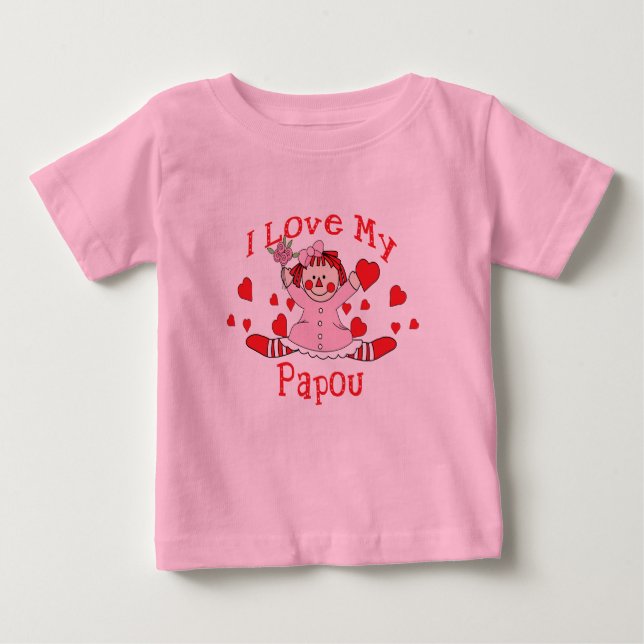 T-shirt Pour Bébé J'adore My Papou Rag Doll & Hearts (Devant)