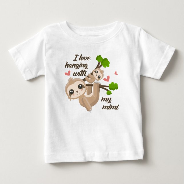 T-shirt Pour Bébé J'aime accrocher avec mon Mimi (Devant)