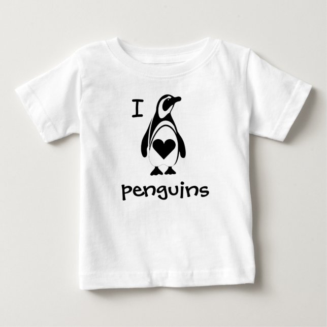 T-shirt Pour Bébé J'aime les pingouins du coeur (Devant)