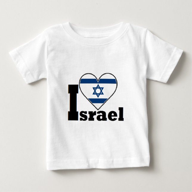 T-shirt Pour Bébé J'aime l'Israël - avec le grand drapeau du coeur (Devant)