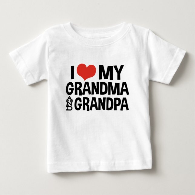 T-shirt Pour Bébé J'aime ma grand-mère et mon grand-père (Devant)