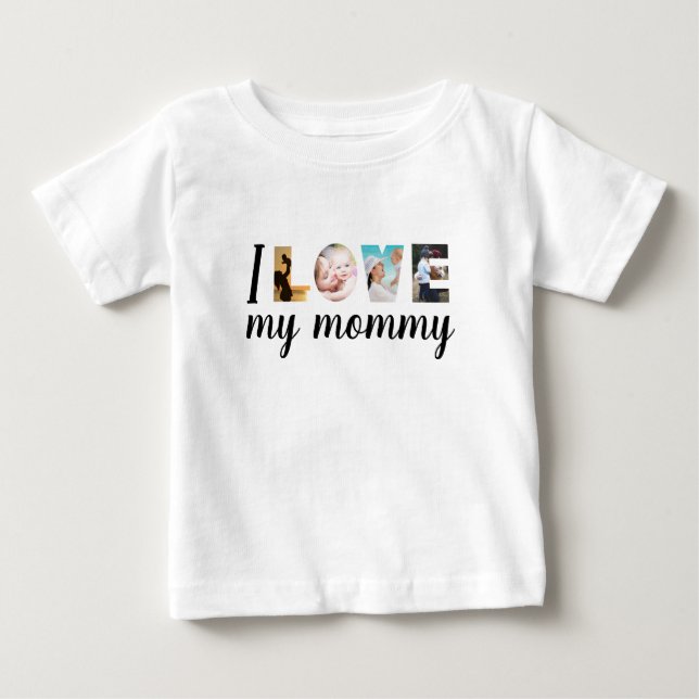 T-shirt Pour Bébé J'aime ma maman personnalisées lettres photo blanc (Devant)