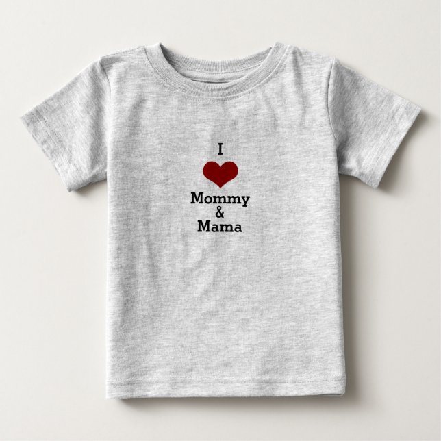 T-shirt Pour Bébé J'aime maman et maman maman coeur rouge (Devant)