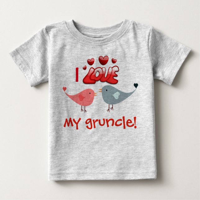 T-shirt Pour Bébé "J'aime mon gruncle !"  avec des perruches (Devant)
