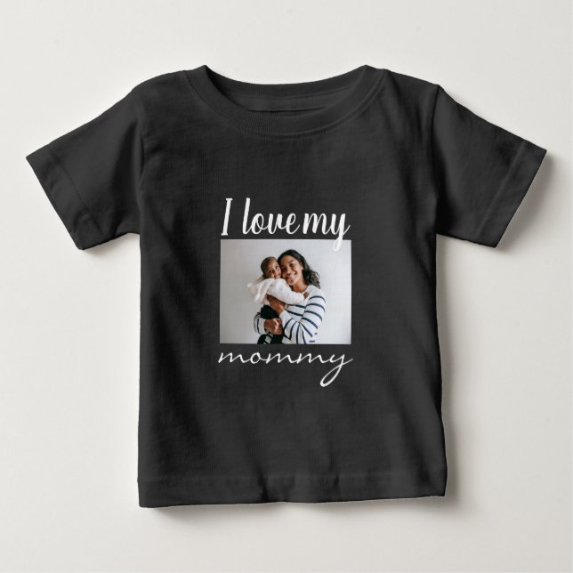T-shirt Pour Bébé J'aime mon texte calligraphie maman, photo noir (Devant)