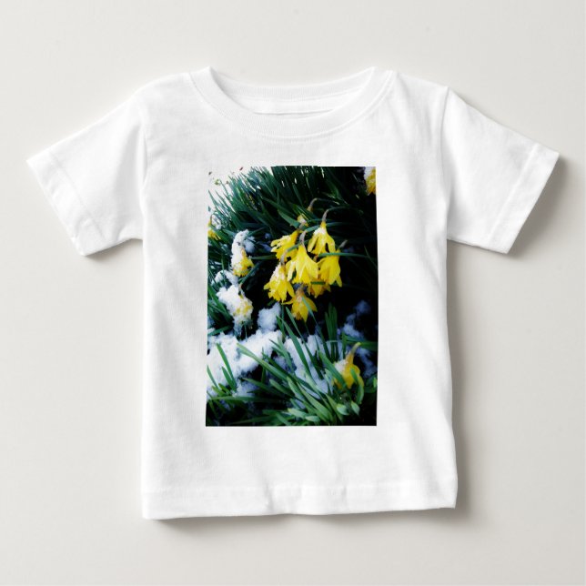 T-shirt Pour Bébé Jaune Daffodils fleurs dans la neige (Devant)