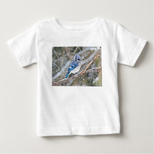 T-shirt Pour Bébé Jay bleu dans une tempête de neige
