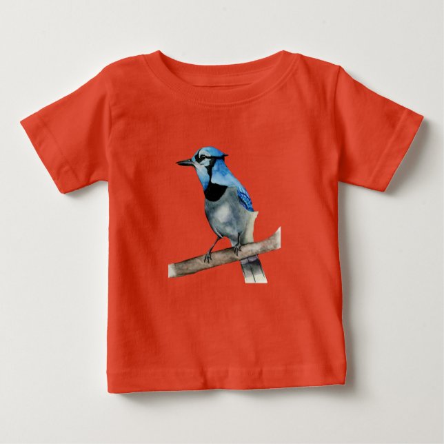 T-shirt Pour Bébé Jay bleu sur la peinture aquarelle à branche (Devant)