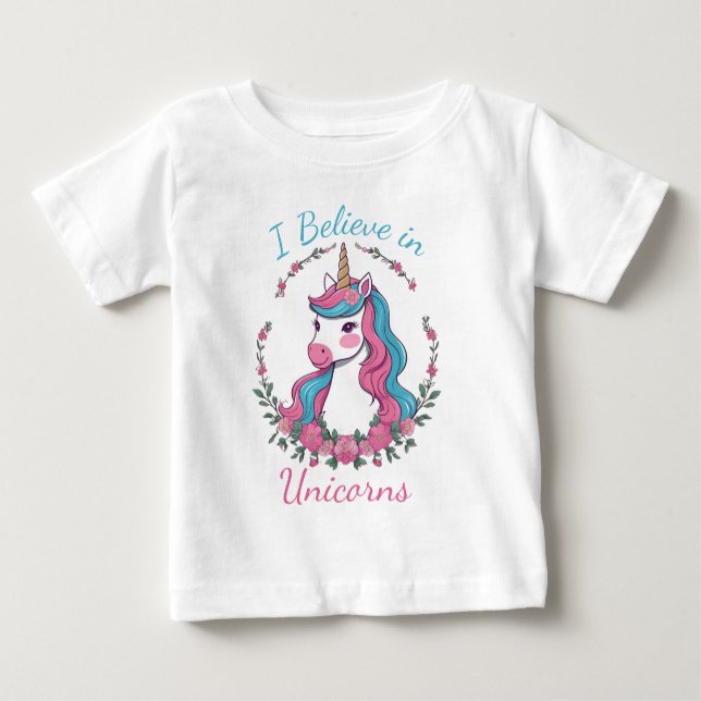 T-shirt Pour Bébé Je crois aux licornes (Devant)