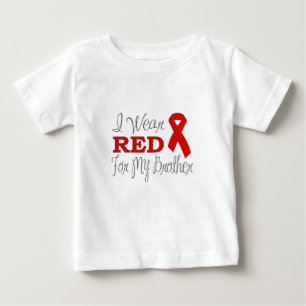 T-shirt Pour Bébé Je Porte Du Rouge Pour Mon Frère (Ruban Rouge)