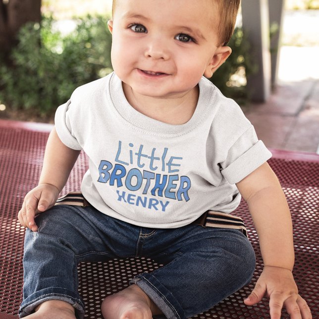 T-shirt Pour Bébé Je suis le Petit Frère Whimsical Cute Blue (Créateur téléchargé)