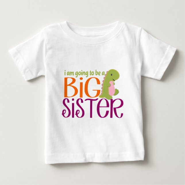 T-shirt Pour Bébé Je vais être une grande soeur- Dinosaure (Devant)