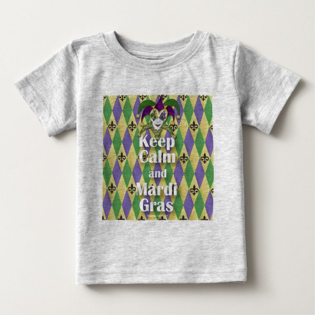 T-shirt Pour Bébé Jester Mask Keep Calm and Mardi Gras (Devant)
