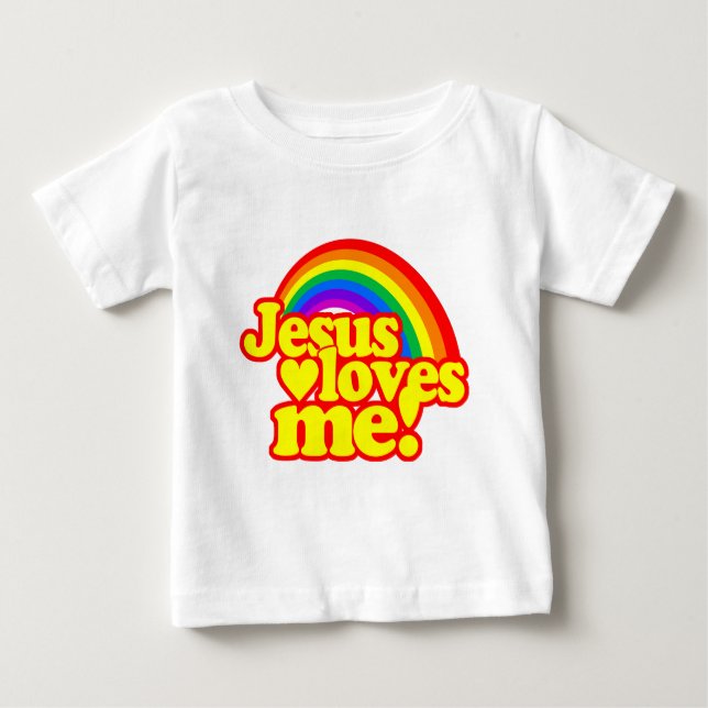 T-shirt Pour Bébé Jésus m'aime (avec l'arc-en-ciel) (Devant)