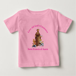 T-shirt Pour Bébé Jeune fille rose Saint François Assisi catholique