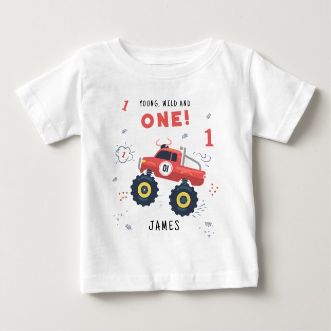 T-shirt Pour Bébé Jeune Sauvage Et Un 1er Anniversaire Enfants Monst (Devant)