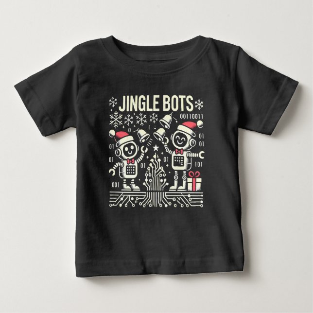 T-shirt Pour Bébé Jingle Bots Festive Robots de vacances avec chapea (Devant)