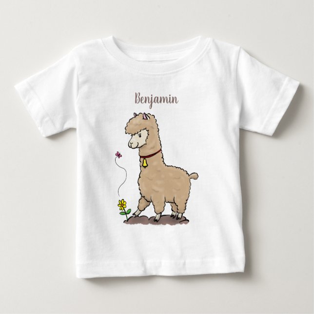 T-shirt Pour Bébé Joli alpaga joyeux avec dessin animé de papillon (Devant)