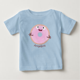 T-shirt Pour Bébé Joli cartoon de beignet glacé rose heureux