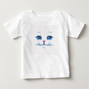 T-shirt Pour Bébé Joli Chat Blanc Yeux Bleus Visage