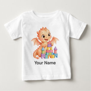 T-shirt Pour Bébé Joli Château de blocs de bébé dragon personnalisé