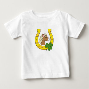 T-shirt Pour Bébé Joli Cheval Brown avec Chaussure de Cheval d'Or, S