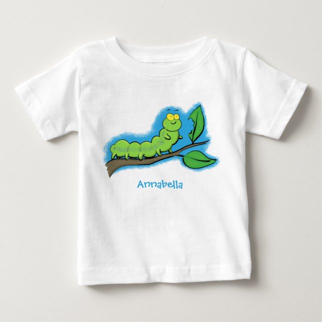 T-shirt Pour Bébé Joli dessin animé de chenille verte mignonne (Devant)