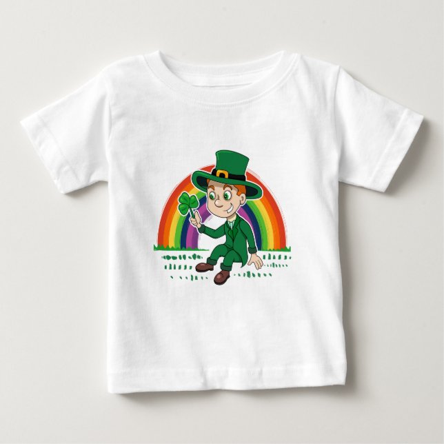 T-shirt Pour Bébé Joli dessin animé leprechaun avec shamrock et arc- (Devant)