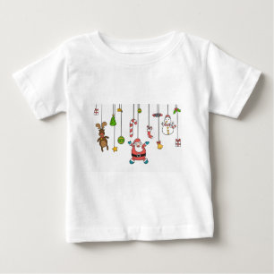 T-shirt Pour Bébé Joli dessin animé Père Noël et amis Noël