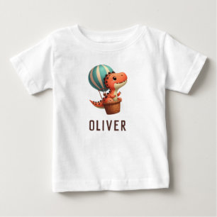 T-shirt Pour Bébé Joli Dino volant dans une montgolfière