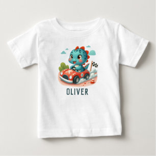 T-shirt Pour Bébé Joli Dinosaure Conducteur de Voiture de Sport