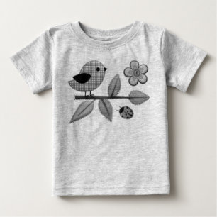 T-shirt Pour Bébé Joli En vichy Oiseau et Ladybug Garden Art