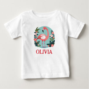 T-shirt Pour Bébé Joli Flamant Rose Dessin Animé Floral