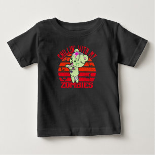 T-shirt Pour Bébé Joli Halloween Chillin' avec mes zombies Teddy Bea