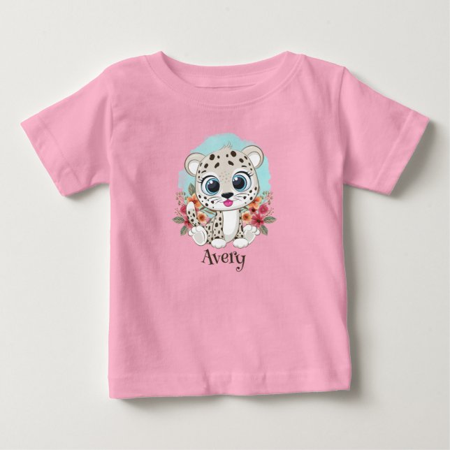 T-shirt Pour Bébé Joli léopard avec fleurs personnalisé  (Devant)