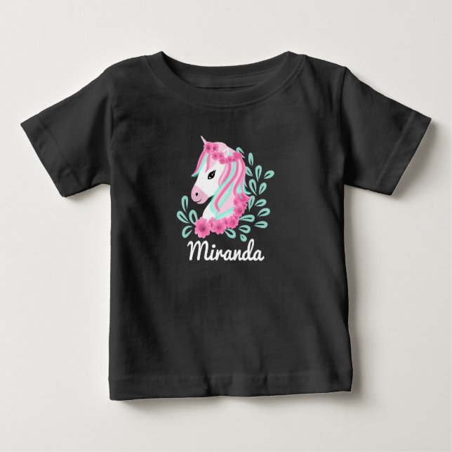 T-shirt Pour Bébé Joli licorne magique nom personnalisable (Devant)