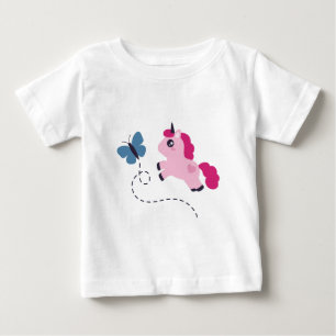 T-shirt Pour Bébé Joli Licorne Rose avec un Papillon