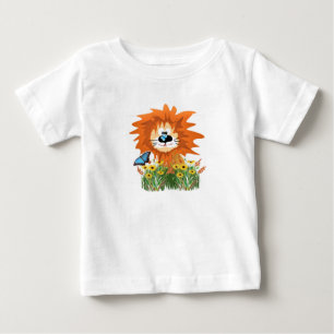 T-shirt Pour Bébé Joli lion caricature dans le jardin fleuri