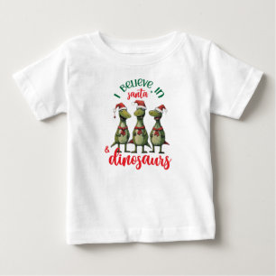 T-shirt Pour Bébé Joli Noël Je crois au Père Noël et aux Dinosaures