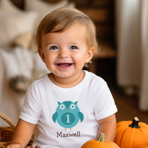 T-shirt Pour Bébé Joli Nom de Garçon au Hibou Bleu pour Premier Anni