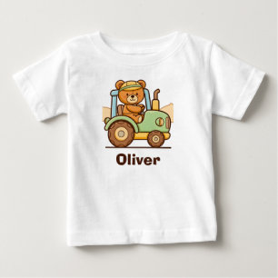 T-shirt Pour Bébé Joli ours en peluche conduisant un tracteur vert