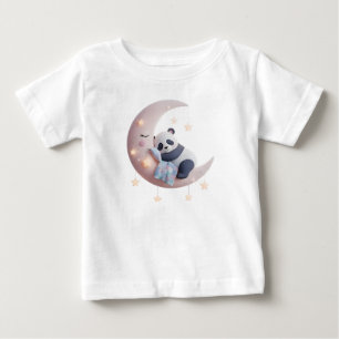T-shirt Pour Bébé Joli panda dormant sur une lune duveteuse