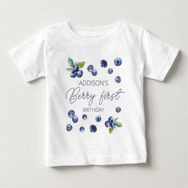 T-shirt Pour Bébé Joli Simple Rouge Myrtille Douce 1er Anniversaire (Devant)
