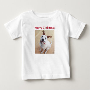 T-shirt Pour Bébé Joli sourire renne Chien chiot Noël