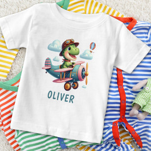 T-shirt Pour Bébé Joli Trex Dinosaure pilotant un Avion Charmant