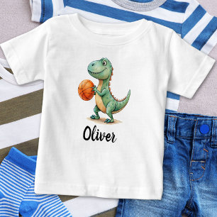 T-shirt Pour Bébé Joli Trex Jouant au Basket-ball Personnalisé