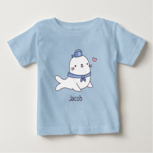 T-shirt Pour Bébé Joli White Seal Pup Sailor Crew Doodle