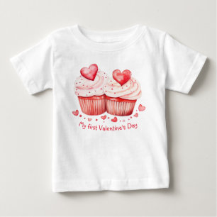 T-shirt Pour Bébé Jolie Cupcake aux Cœurs Premier Jour de la Saint-V