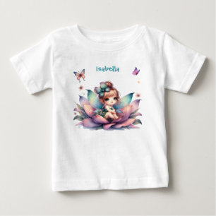 T-shirt Pour Bébé Jolie fée assise à l'intérieur d'une fleur