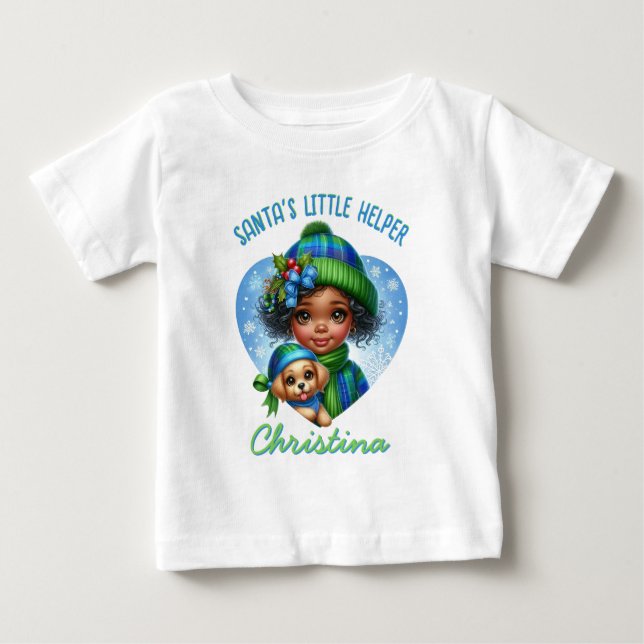 T-shirt Pour Bébé Jolie fille afro-américaine avec chiot hiver (Devant)